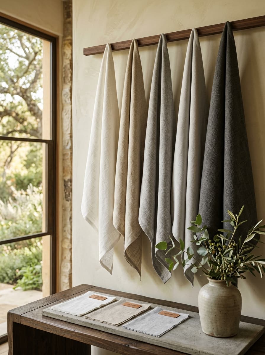 Hello Sun bespoke curtain fabrics and swatches photographed in natural studio light