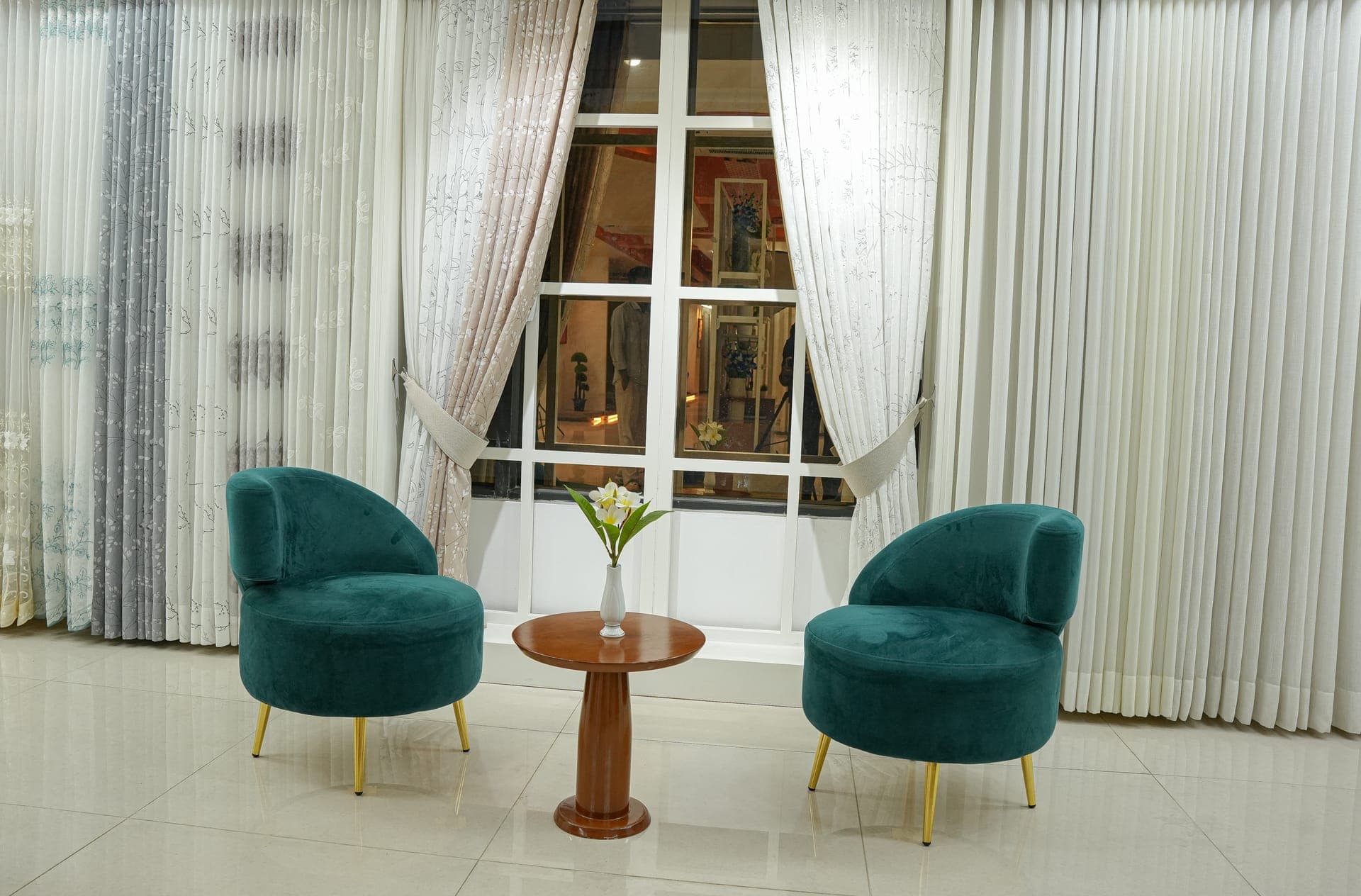 Floor-to-ceiling curtains in a living space