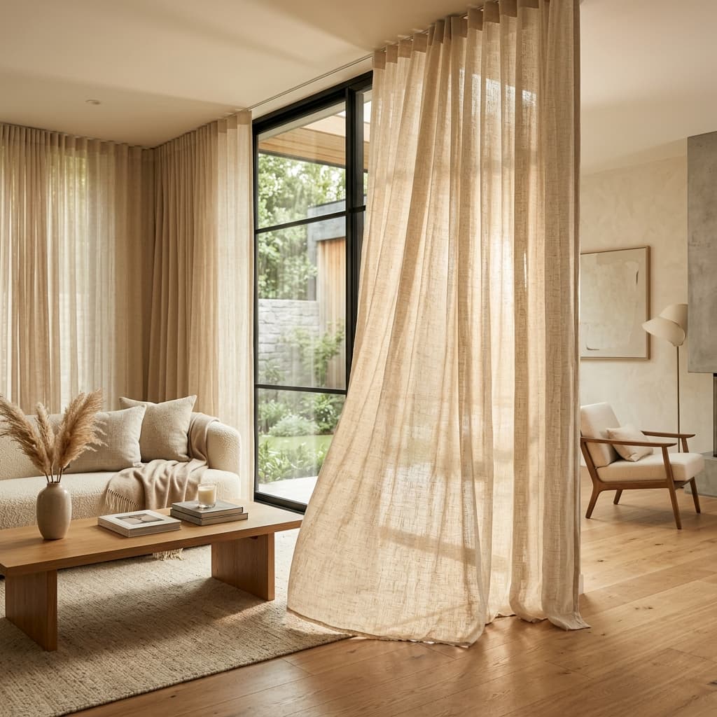 Textured linen sheer drape