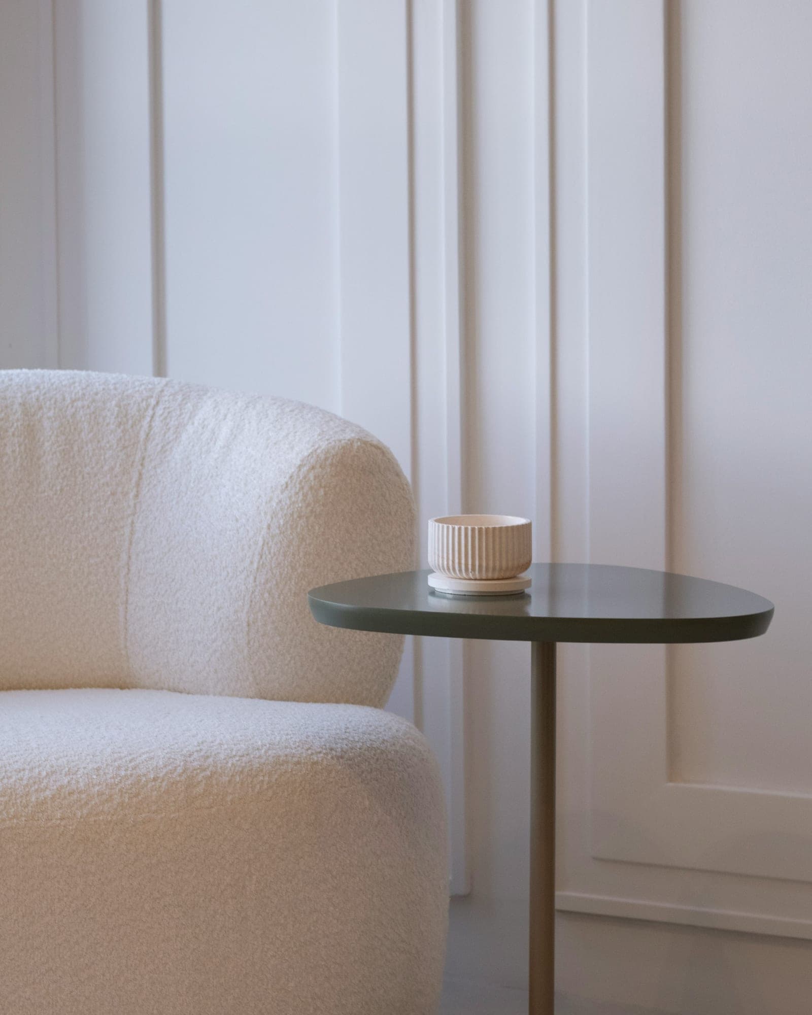 Bouclé armchair craftsmanship