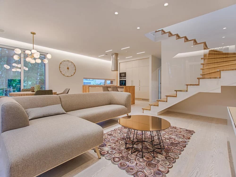 Upholstered furniture coordinated with curtains in a living room