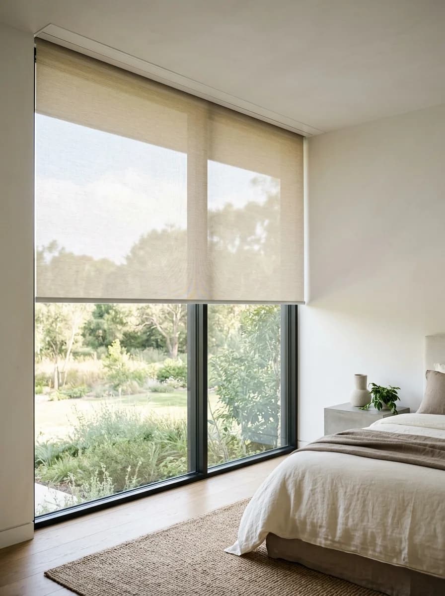 Roller blinds fitted to a contemporary window