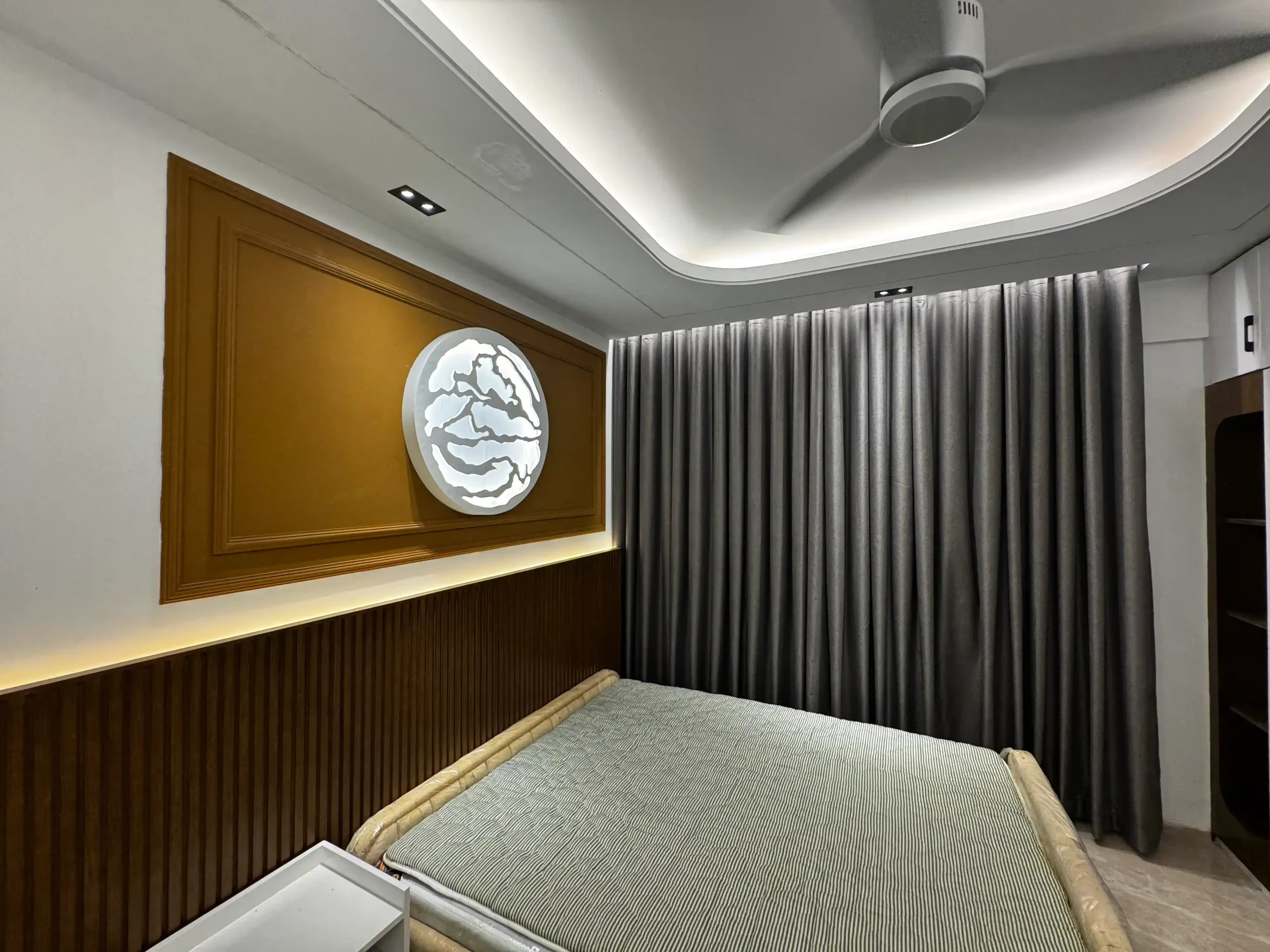 Residential interior with full-height curtains